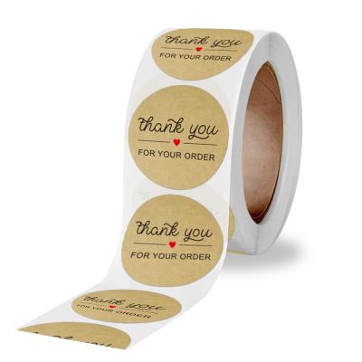 China Scratch Private Label- Thank You For Your Purchase Stickers 500pcs/Roll Die Cut Round Logo Kraft Paper for sale