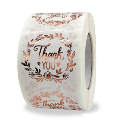 China Scratch-off Thank You Hot Stamping Adhesive Labels Doloflam Flower Sticker Roll Rose Gold Business Gift Decoration for sale