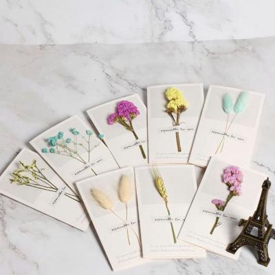 China Handmade Dry Paper Flowers China Greeting Cards with Breath of Rose Baby Lovergrass Bunny Tail Grass for Birthday Wedding Independenc for sale