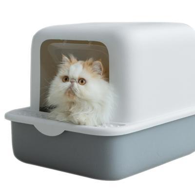 China Wholesale Viable Anti-splash Cat Sandbox Plastic Self Cleaning Full Trash Can Pet Toilet Enclosed Box for sale