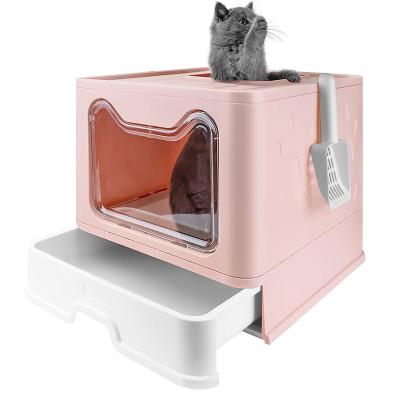 China Large Foldable Type Cat Litter Box With Lid Top Entry Drawer Box New Design Viable Cat Litter Pan Pet Toilet for sale