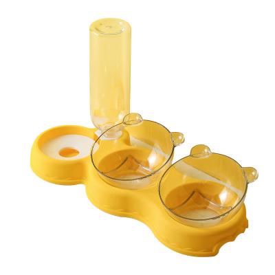 China Wholesale Viable Cat Food Bowls Double Raised Cat Feeding Bowl Double Kitten Dish Automatic Water Feeder for sale