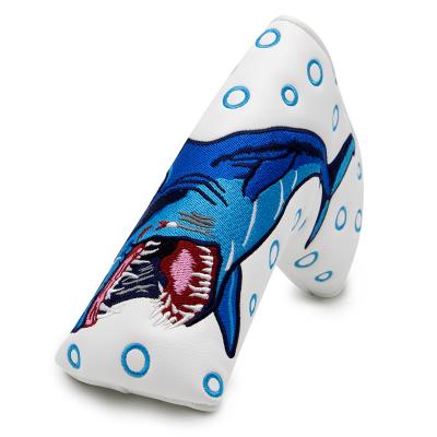 China Wholesale Handcrafted Golf Putter Cover Blue Shark Golf Blade Putter Cover Blade With Logo Premium Leather Golf Custom Custom Made Magnetic for sale