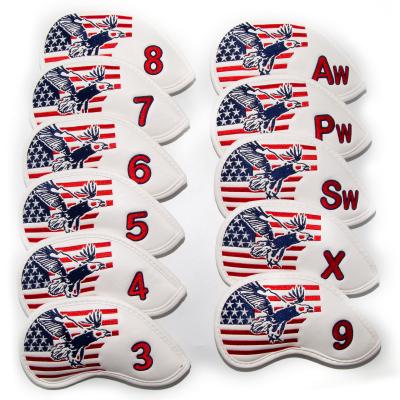 China Eagle USA Flag Waterproof PU Iron Leather Head Covers Eagle USA Flag 3-9 Aw Pw X Switch for sale