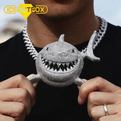 China Cubic Zircon Iced Out Custom Shark Iced Out Jewelry Diamond Pendants Necklace Jewelry Big Cubic Zircon Iced Out Jewelry for sale