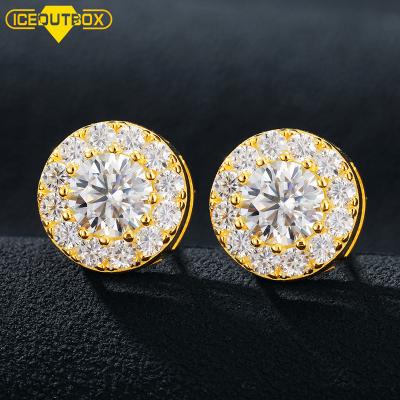 China Hiphop 14K 18K Gold Iced Out Round Shape Moissanite Hip Hop Earrings S925 Jewelry Wholesale Agent In Stock for sale