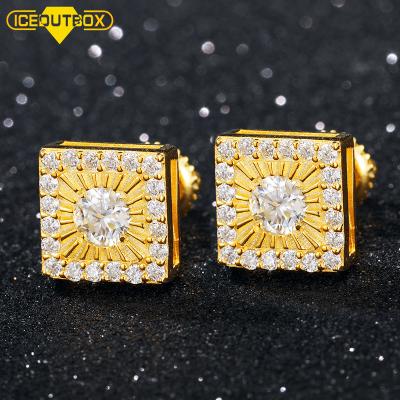 China Silver Diamond Moissanite 10mm Sterling Silver Stud Earrings Hiphop Square Hiphop 925 Jewelry for sale