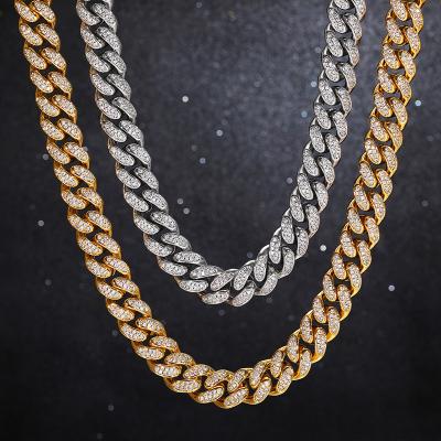 China Hiphop 12MM Width 925 Sterling Silver Iced Out VVS Moissanite Cuban Link Necklace Chain Hiphop Jewelry for sale