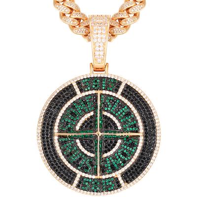 China Hiphop Bling Hip Hop Green Stone Pendant Iced Out Gold Plated Necklace Full CZ Hip Hop Jewelry for sale