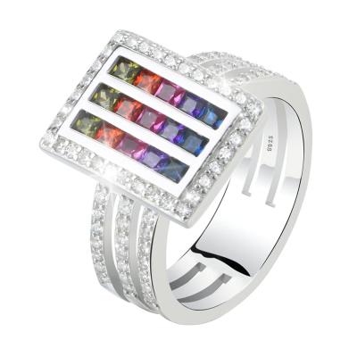 China New S 925 Sterling Silver Ring CZ Eternity Band Three Row Rainbow Stud Silver Rings For Women Engagement Wedding Jewelry Gift Wholesale for sale