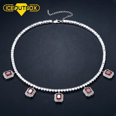 China Tennis Necklace Women Party Jewelry CZ Zircon Pink Gemstone Charm Tennis Choker Chain Necklace for sale