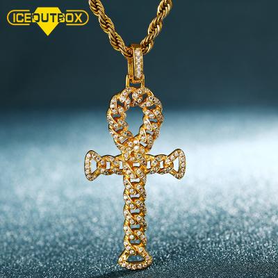 China Chain Pendants New CZ Cross Hip Hop Fake Key Pendant Charms Jewelry Ankh Necklace Pendants for sale