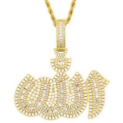 China Hiphop Hot Sale Letter Jewelry Bling CZ Gold White Gold Plated Stone Pendant Necklace for sale