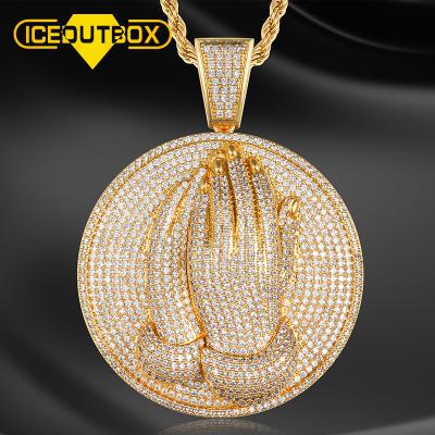 China Ice Out Gold Hand Hip Hop Prayer Pendant Custom Gold Plated Prayer Hand Pendant Gold Pendant Iced Out Pendant Necklace Custom for sale