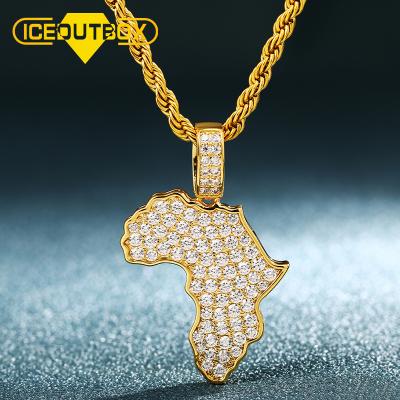 China Hiphop Crystal Rhinestone African Map Necklace Pendant Jewelry Iced Out Gold Plated Charm Gold Pendant for sale