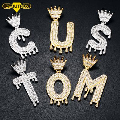 China Luxury Pendant Necklace Iced Out Drip Crown Gold CZ Enamel Letter Custom Pendants Alphabets Pendant Designs for sale