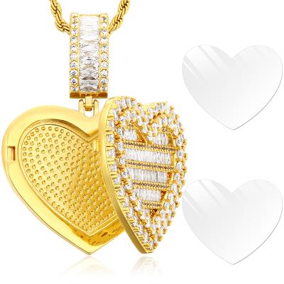 China Custom Hiphop Photo Silver / Gold Iced Out Cubic Zircon Heart Shape Pendants Girl Charms for sale