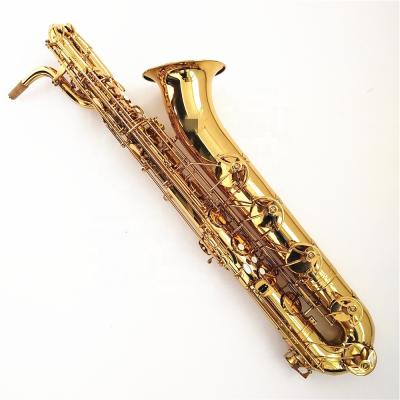 China Electrophoresis Gold Lacquered Bass Saxophone Electrophoresis Gold Lacquered Baritone Saxophone for sale