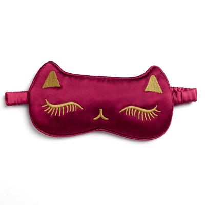 China Dark Circles Cat Shape Silk Embroidered Silk Eye Mask Cat Sleeping Mask for sale