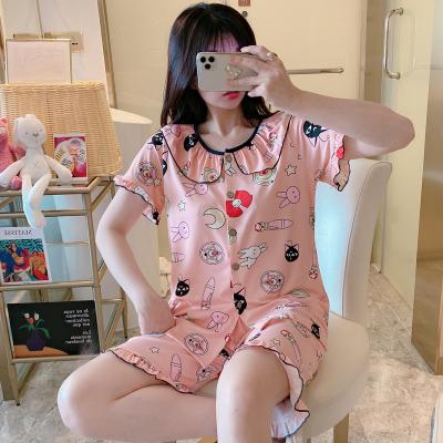 China Summer Breathable Shorts Sheaths Cotton Sleepwear Set Cute Nightgowns Women Pajama Set for sale