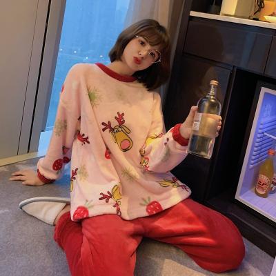 China New Style Breathable Loose Plush Cartoon Flannel Cute Winter Pajamas Women for sale