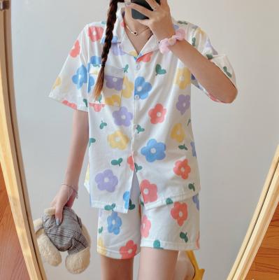 China Summer Ladies Sleepwear Shorts Korean QUICK DRY Button Down Floral Print Two Piece Sets Women Pajamas for sale