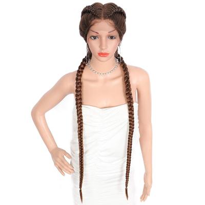 China Newest Seller African Braided Wigs Yaki Lace Front Synthetic Braided Wigs With Baby Hair For Women Braid Glueless Lace Wig for sale