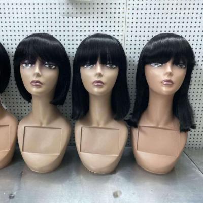 China Can be dye wholesale peruvian straight bangs dangle brazilian short wig wig with bangs hair dangles virgin lace hair wig with bangs for sale