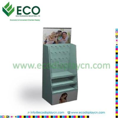 China Cardboard Floor Display With Hooks, Cardboard Hook Display With Shelves for sale