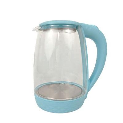 China Custom Glass Blue Electric Kettles Logo Tea Boiling 1500W LED Models Electric Kettles Kitchen Appliances Water Heater 360 Degree Rotation Base 2022 New for sale