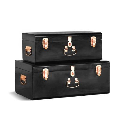 China Sustainable Metal Home Storage Trunk Powder Coated For Home Organization Gold Lock for sale