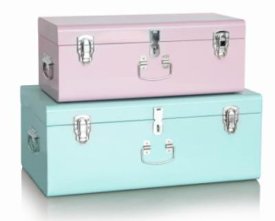 China Sustainable Decorative Set Of 2 Silver Accessories Iron Storage Metal Trunks With Lock for sale