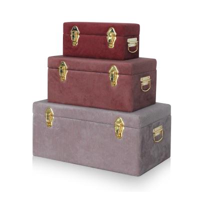 China Sustainable Corduroy Fabric Storage Trunk Box Organizer Storage Container Box for sale