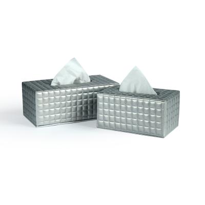 China Vintage Silver Eco - Friendly Leather Quilting Tissue Box 2 Storage Set , Tissue Box Lid MDF , Tissue Holder for sale