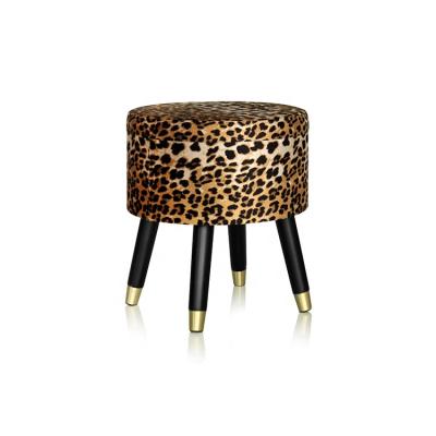 China Hand Made Leopard Velvet Nonwoven Fabric Covered Trunk Stool With Wooden Legs for sale