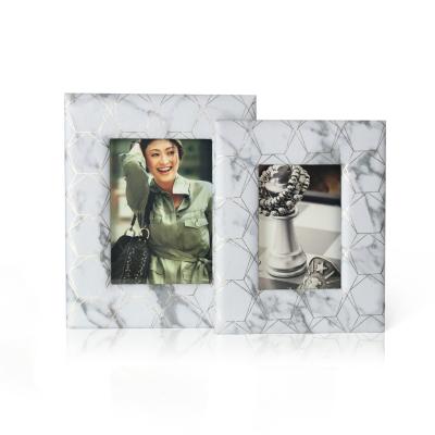 China Home Decoration Marble Pattern Environmental Friendly Leather With Foil Printing Photo Frame Work Set Of 2 for sale