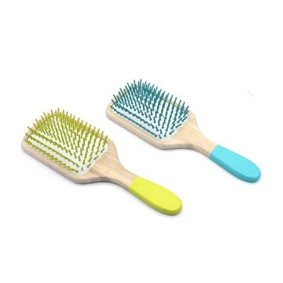 China Home Natural Bamboo Handle Hair Brush With Colorful Wooden Pins Bubble Vent Brush for sale