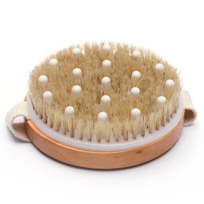 China All Natural Professional All Around Lotus Wood Natural Cellulite Bristle Body Bath Dry Brush With Rubber Massager for sale