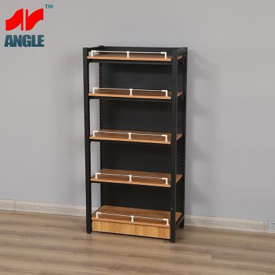 China Combination Shelf Stationery Display Rack Woodsteel Double Sided Steel Wood Shelf Combined Multilayer Panel / Single Sided And Modern Supermarket Wood Shelf for sale