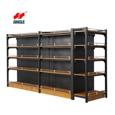 China China Supplier Steel-Wood Double Sided Supermarket Shelves Multifaceted Storage Shelves Can Be Customized for sale