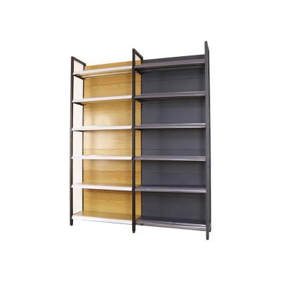 China Double Sided / Single Sided Grain Technology Combined Shelf Rack Supermarket Rack Four Column Grocery Store Steel Wood Combo Shelving 100 Sets for sale