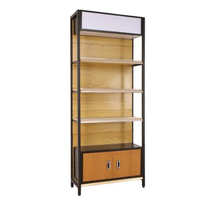 China Double Sided / Single Sided Gondola Grocery Storage Metal Wood Grain Shelf Supermarket Equipment for sale