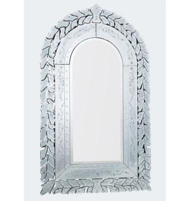 China Hot Selling Minimalist Etching Pattern Framed Decorative Bathroom Silver Mirror for sale