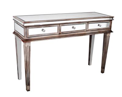 China Handmade fundraising table with mirror mirrored 3 drawer desk / vanity with painted silver edges and knobs for sale