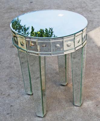 China Small modern silver round mirrored side table for sale