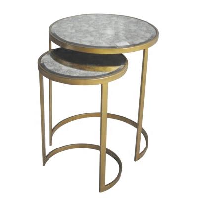 China Hot Sale Modern Design Home Furniture Antique Mirror Metal Base Coffee Nest Coffee Table Mirrored Side Tables for sale