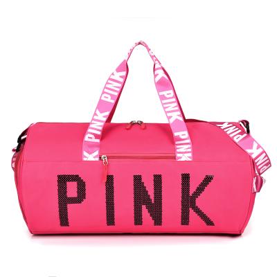 China Fashion logo large capacity custom nylon wet dry unisex pink sports bags outdoor travel luggage bag for sale