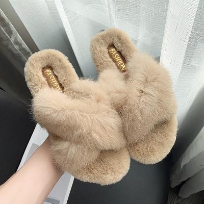 China Pink Fluffy Fuzzy Women Indoor Home Slippers For Plush Faux Winter Fashion Trend Warm Fur Shoes for sale