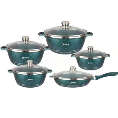 China 2021 Sustainable New Arrive Medical Stone Non-Stick Cookware Set Aluminum Cookware Set In Stock Granite Coating for sale