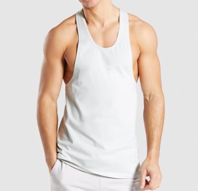 China Mens White Empty Gym Logo Printing Silk Screen Anti-pilling Breathable Tank Top for sale